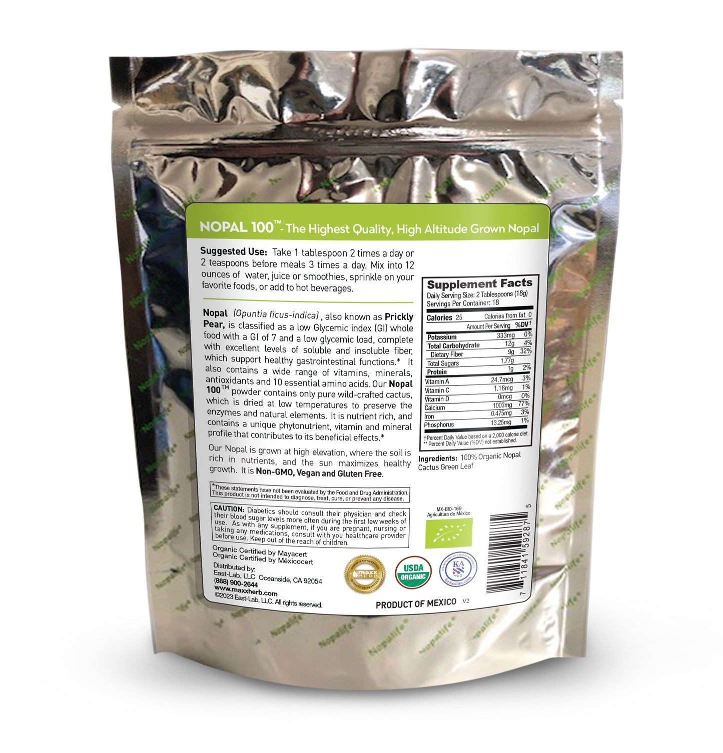 Green Nopal Cactus Leaf Powder (Organic) - 12oz