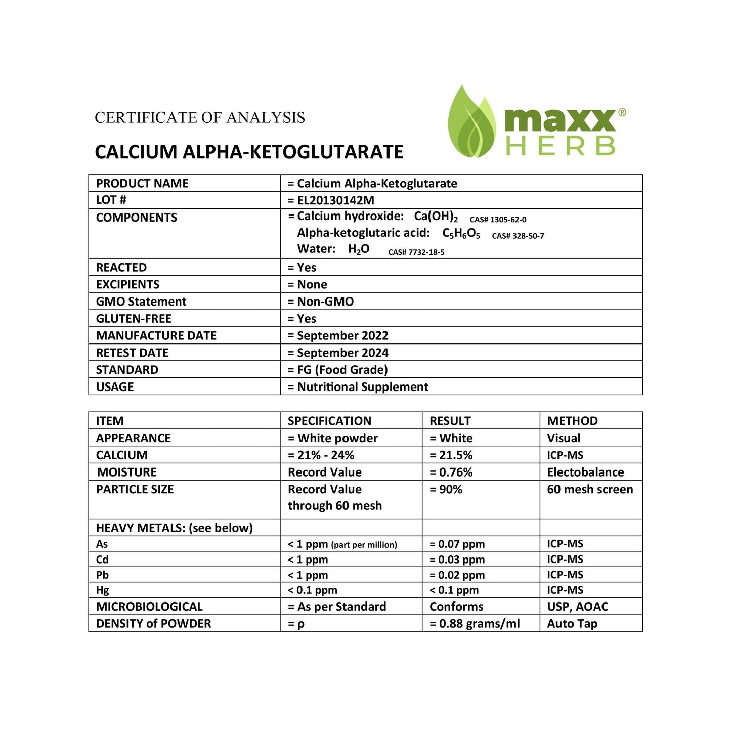 Calcium Alpha-Ketoglutarate, Ca-AKG Powder - 100g (67 Servings)