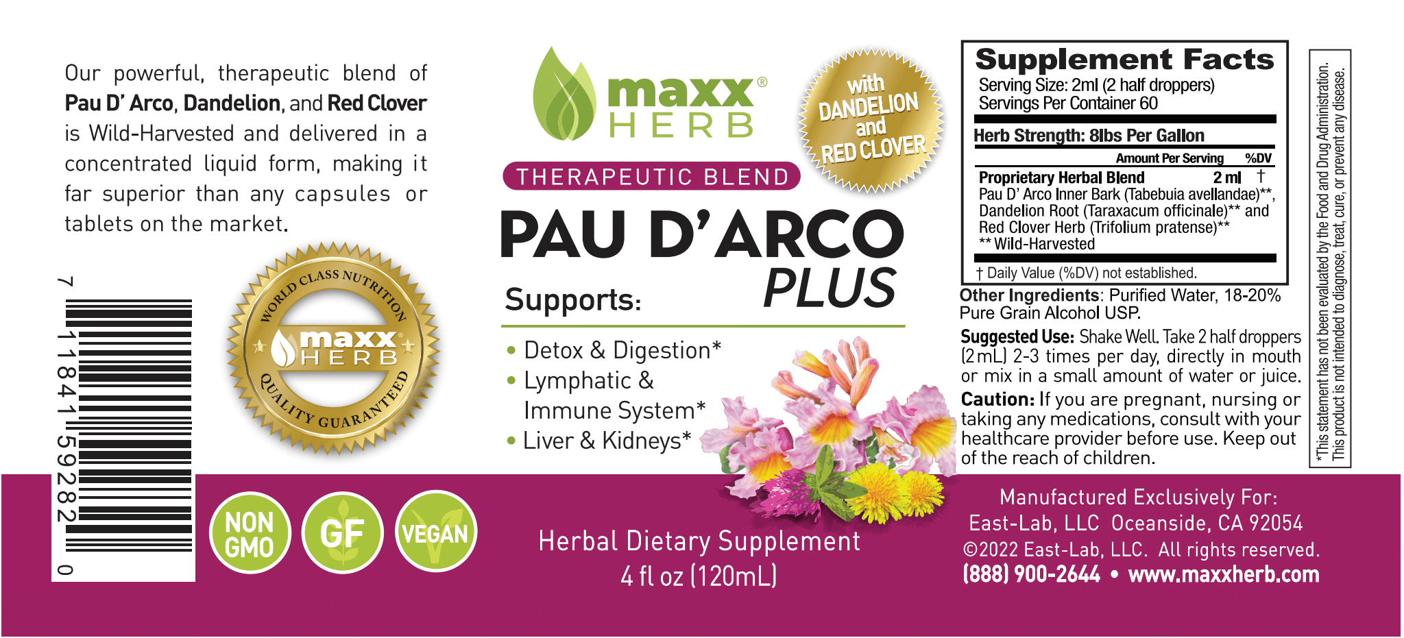 Pau D' Arco Plus Extract - Dandelion Root & Red Clover