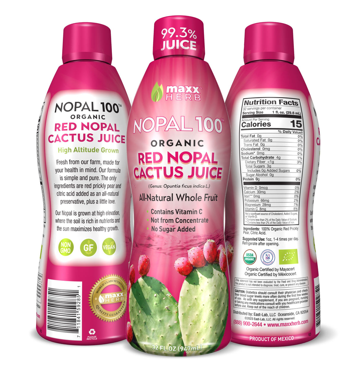 Red Nopal Cactus Fruit Juice 32oz (32 Servings) Maxx Herb