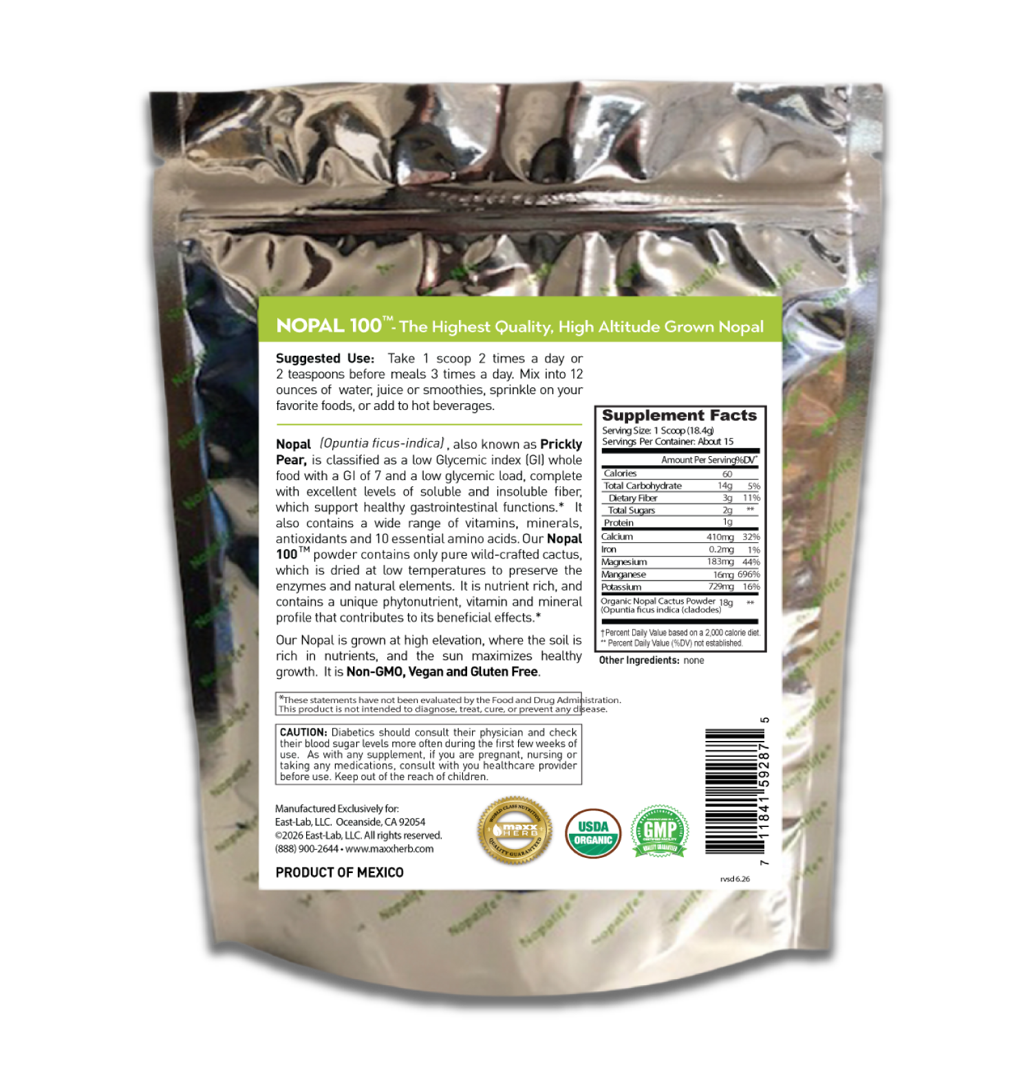 Green Nopal Cactus Leaf Powder (Organic)