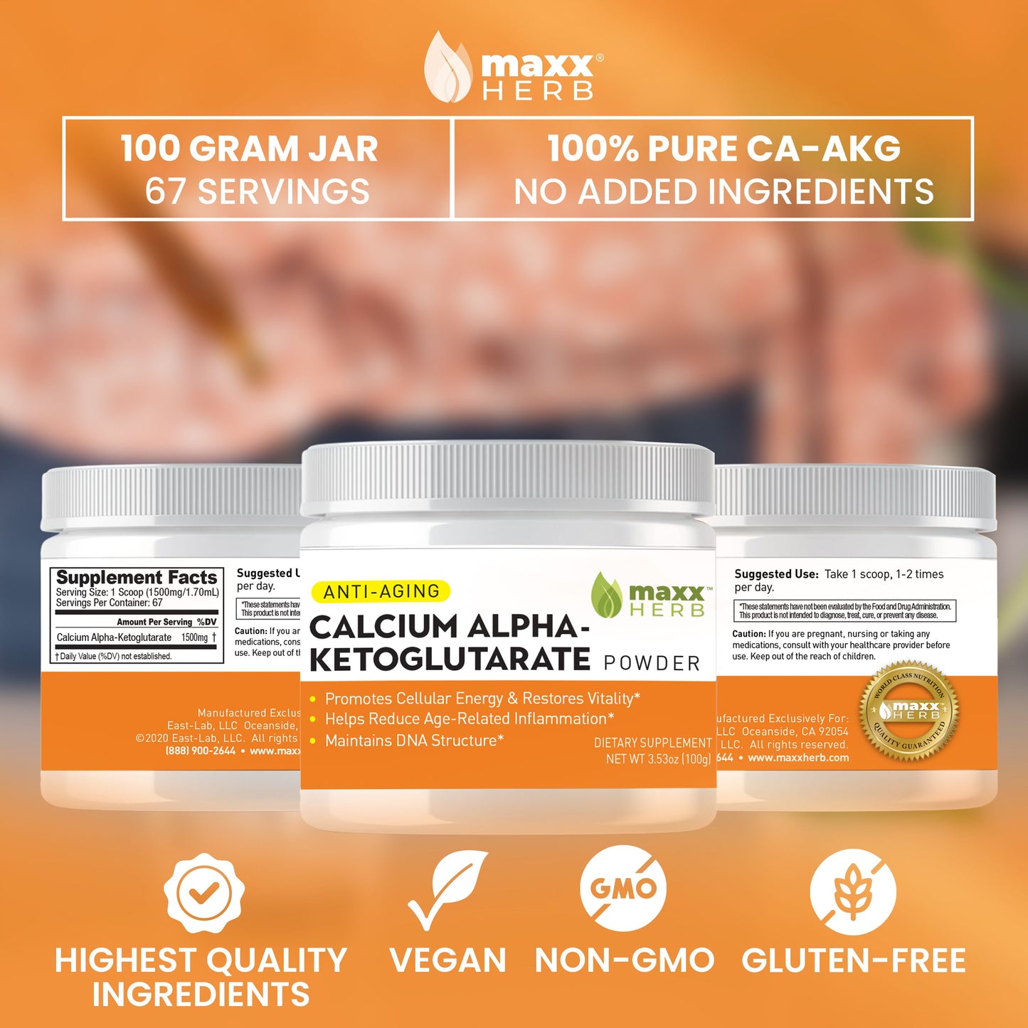 Calcium Alpha-Ketoglutarate, Ca-AKG Powder - 100g (67 Servings)