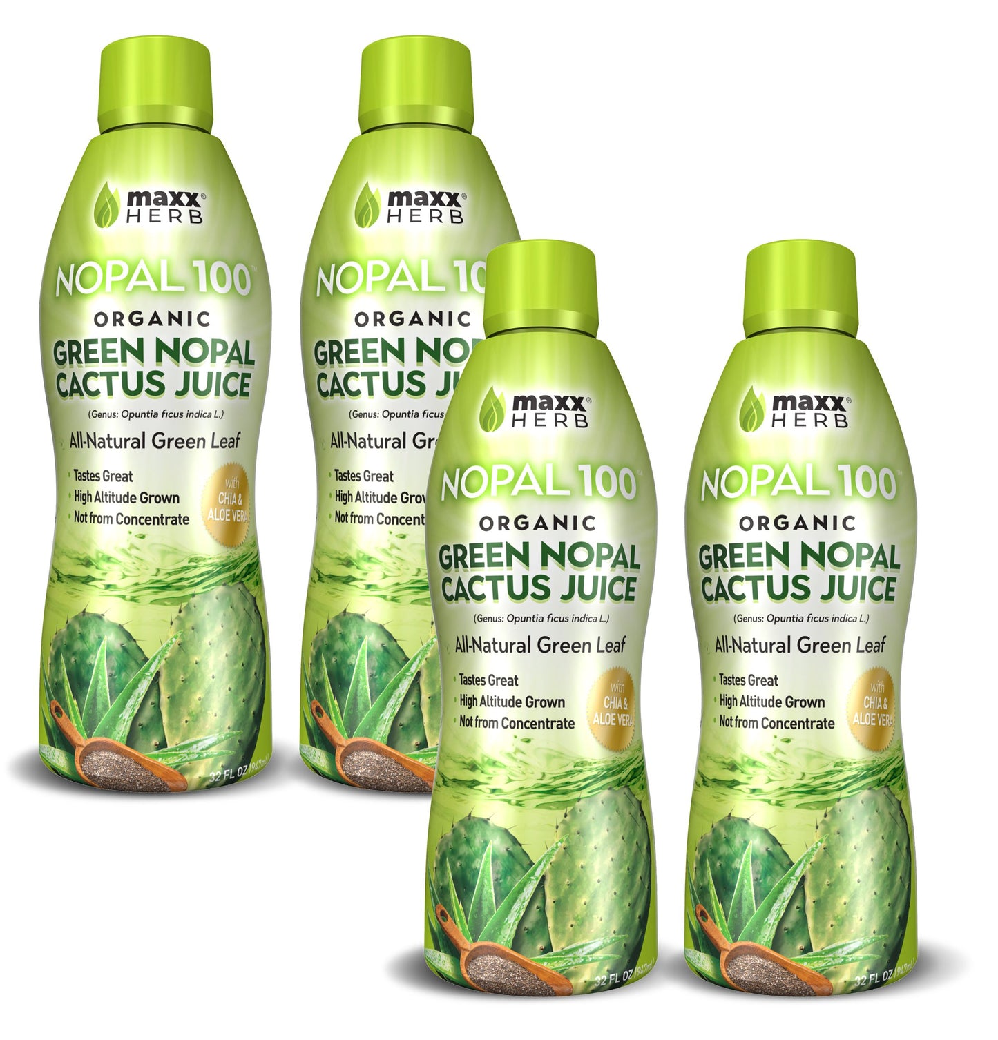 Green Nopal Cactus Leaf Juice with Chia & Aloe Vera (Organic) - 32oz