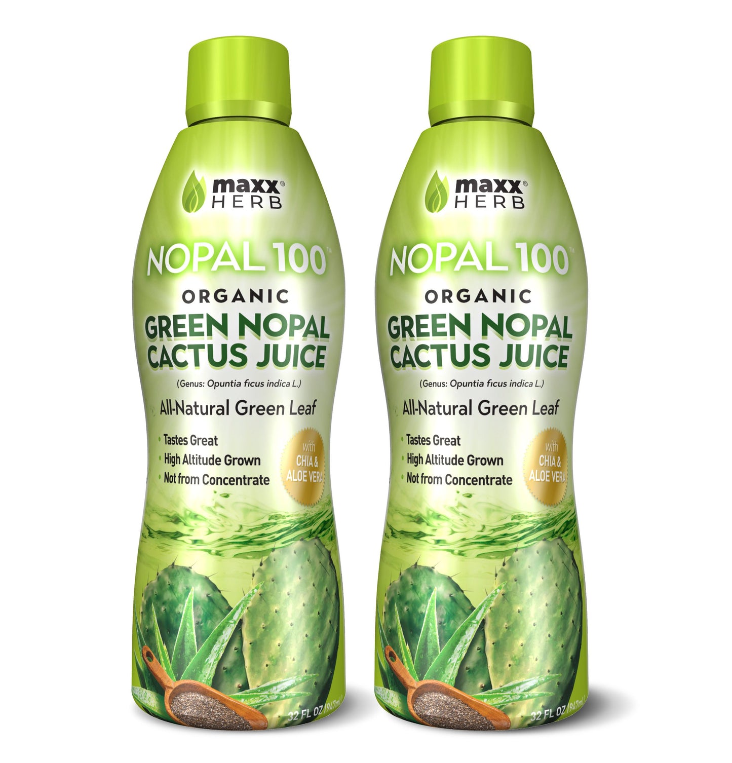 Green Nopal Cactus Leaf Juice with Chia & Aloe Vera (Organic) - 32oz