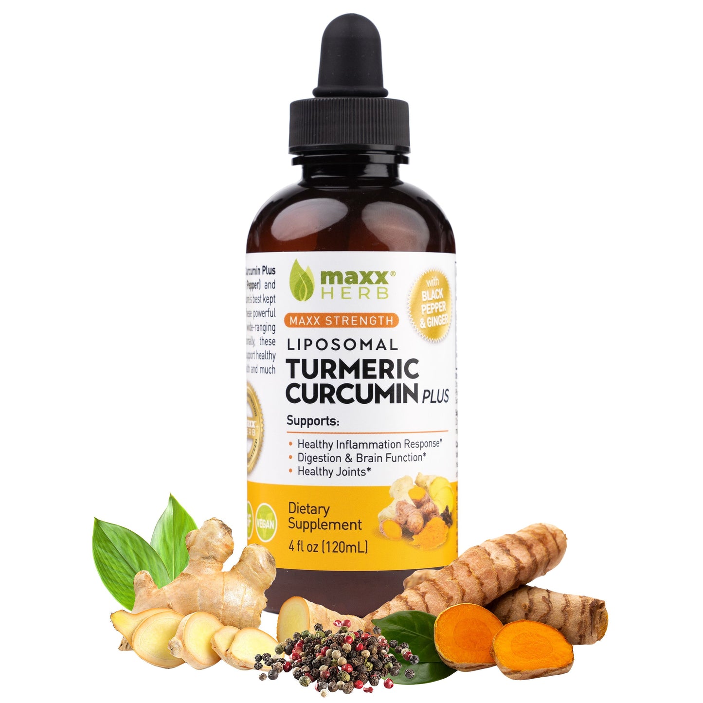 Turmeric Curcumin Plus - Liposomal Extract with Black Pepper & Ginger - 4oz (60 Servings)